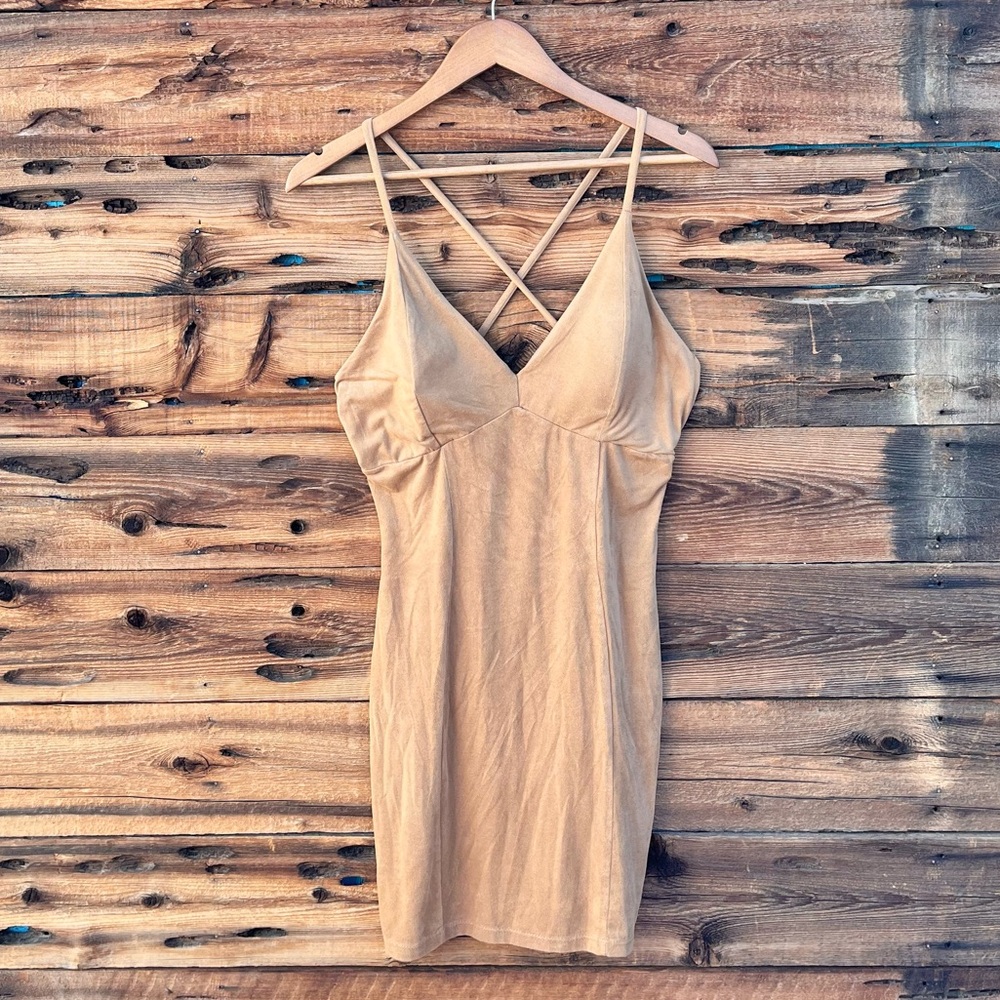 WINDSOR | Y2K Vintage Light Brown Suede Mini Dress L